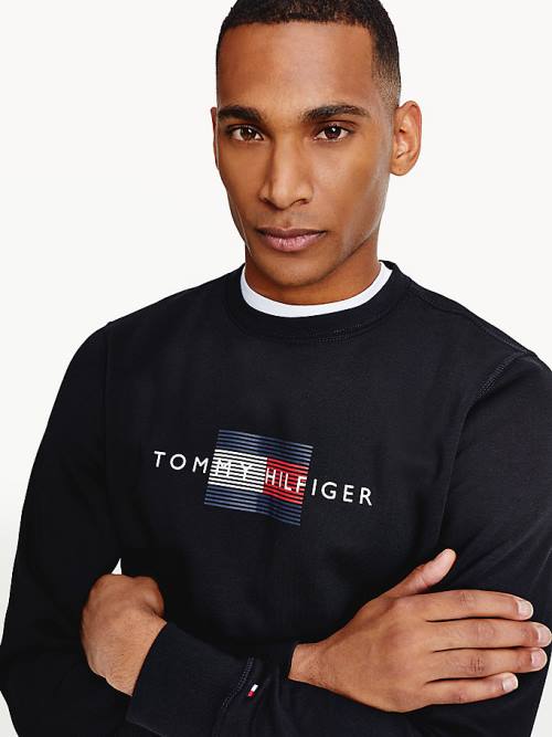 Black Tommy Hilfiger Logo Crew Neck Men's Sweatshirts | TH672VKA