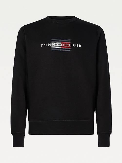 Black Tommy Hilfiger Logo Crew Neck Men's Sweatshirts | TH672VKA