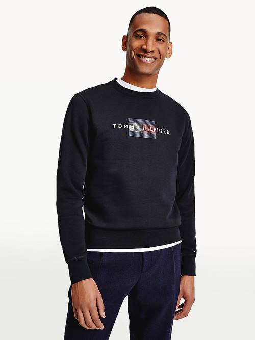 Black Tommy Hilfiger Logo Crew Neck Men\'s Sweatshirts | TH672VKA