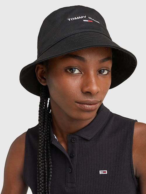 Black Tommy Hilfiger Logo Embroidery Bucket Women's Hats | TH609VIF