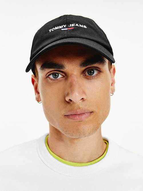 Black Tommy Hilfiger Logo Embroidery Cap Men's Hats | TH859VQF