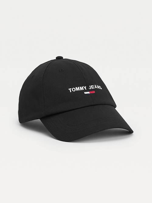 Black Tommy Hilfiger Logo Embroidery Cap Men\'s Hats | TH859VQF