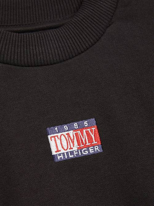 Black Tommy Hilfiger Logo Embroidery Cropped Girls' Sweatshirts | TH561LSK