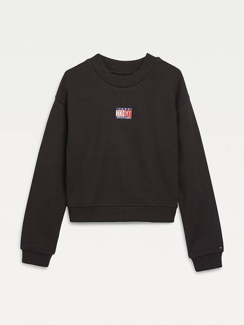 Black Tommy Hilfiger Logo Embroidery Cropped Girls\' Sweatshirts | TH561LSK