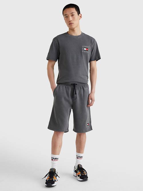 Black Tommy Hilfiger Logo Embroidery Fleece Basketball Men's Shorts | TH243TZX