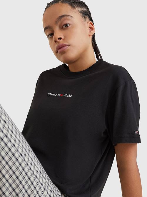 Black Tommy Hilfiger Logo Embroidery Organic Cotton Women's T Shirts | TH679LTG