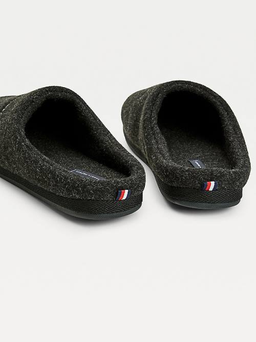 Black Tommy Hilfiger Logo Felt Home Men's Slippers | TH460XMT