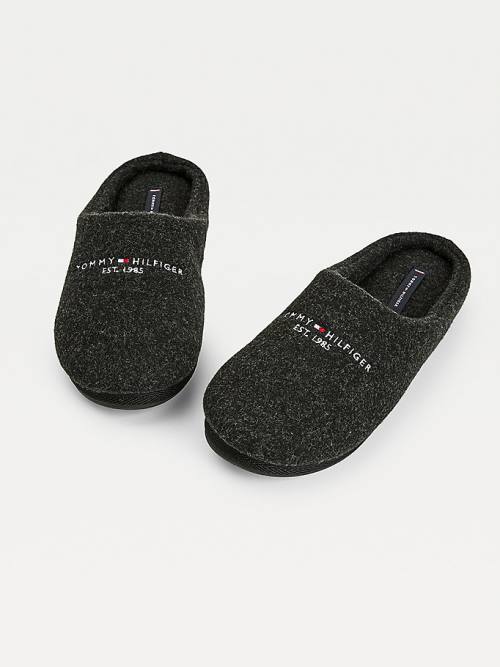 Black Tommy Hilfiger Logo Felt Home Men's Slippers | TH460XMT