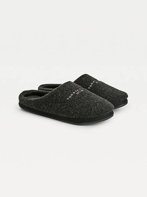 Black Tommy Hilfiger Logo Felt Home Men\'s Slippers | TH460XMT