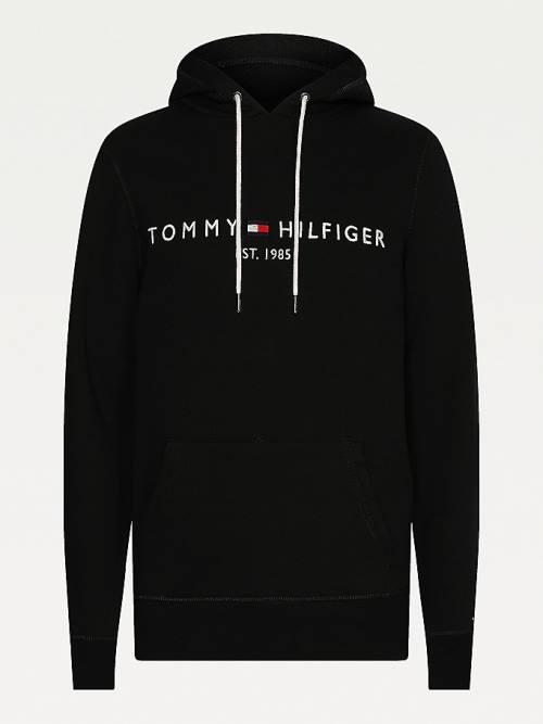 Black Tommy Hilfiger Logo Flex Fleece Men's Hoodie | TH572OTS