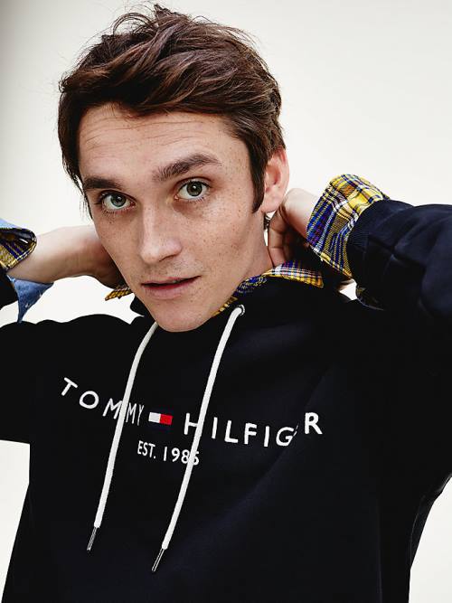 Black Tommy Hilfiger Logo Flex Fleece Men's Hoodie | TH572OTS