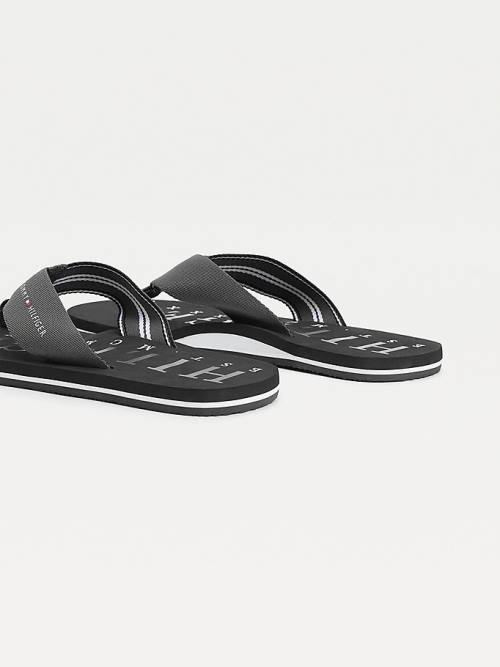 Black Tommy Hilfiger Logo Flip-Flops Men's Sandals | TH567HUP