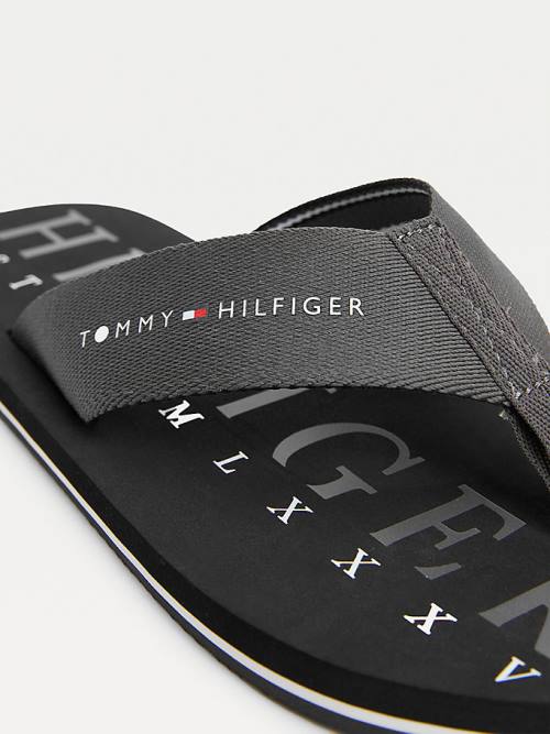 Black Tommy Hilfiger Logo Flip-Flops Men's Sandals | TH567HUP