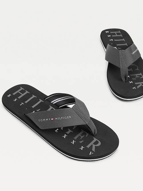 Black Tommy Hilfiger Logo Flip-Flops Men's Sandals | TH567HUP