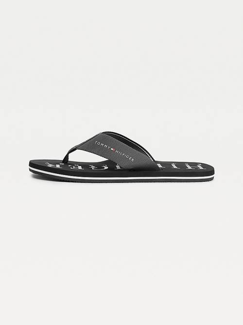 Black Tommy Hilfiger Logo Flip-Flops Men's Sandals | TH567HUP