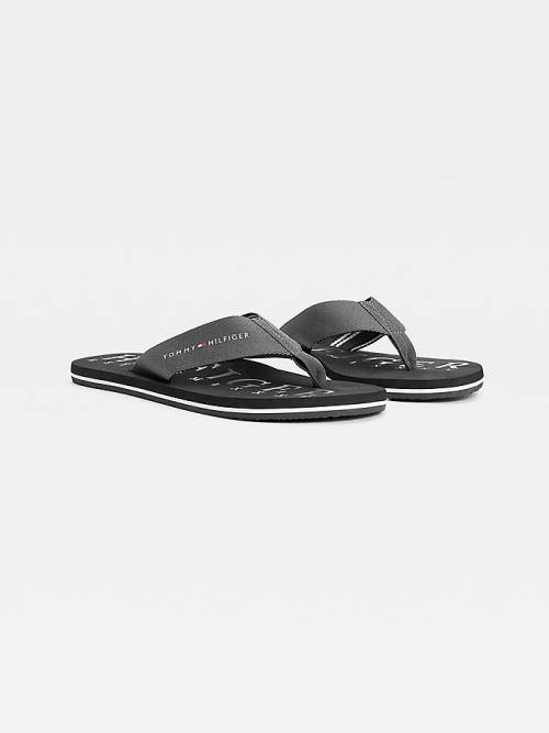 Black Tommy Hilfiger Logo Flip-Flops Men\'s Sandals | TH567HUP