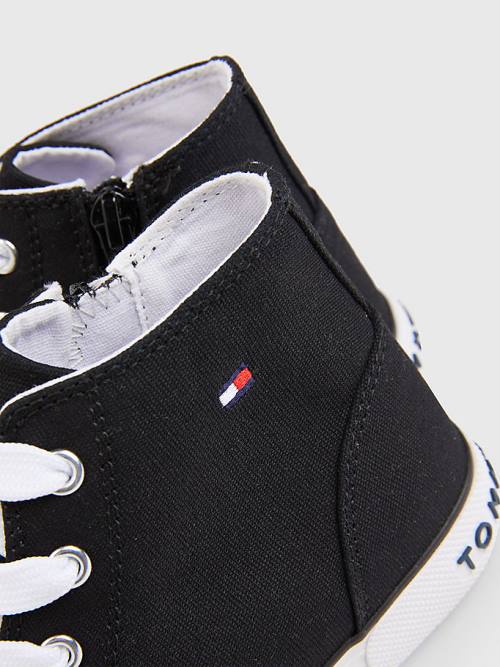 Black Tommy Hilfiger Logo High-Top Lace-Up Boys' Sneakers | TH160FXW