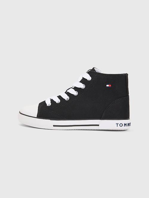 Black Tommy Hilfiger Logo High-Top Lace-Up Boys' Sneakers | TH160FXW