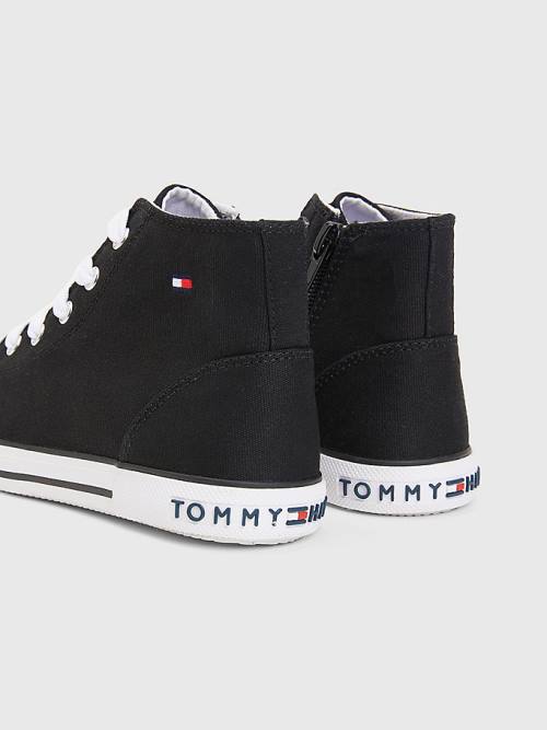 Black Tommy Hilfiger Logo High-Top Lace-Up Girls' Sneakers | TH325EYR