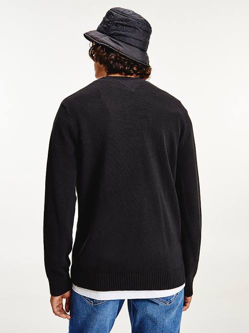 Black Tommy Hilfiger Logo Knitted Relaxed Fit Jumper Men's Sweaters | TH573XUN