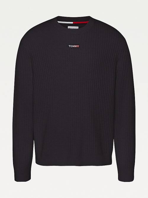 Black Tommy Hilfiger Logo Knitted Relaxed Fit Jumper Men's Sweaters | TH573XUN