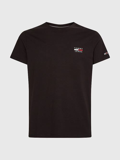 Black Tommy Hilfiger Logo Organic Cotton Slim Fit Men's T Shirts | TH362MWB