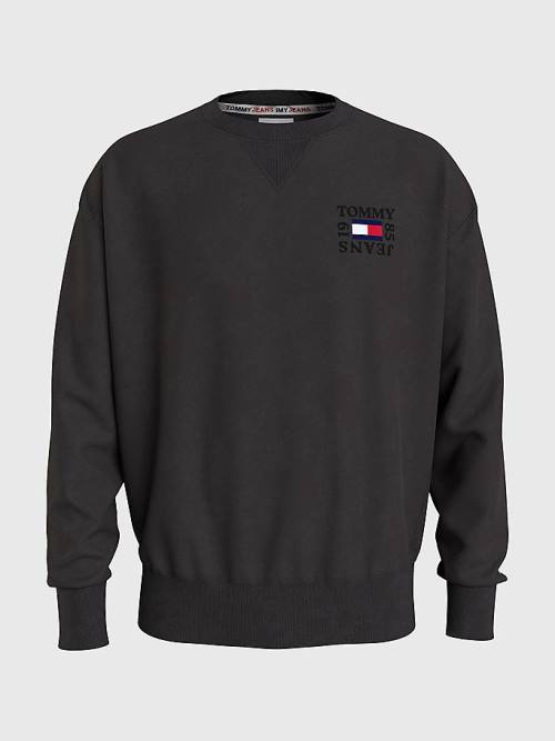 Black Tommy Hilfiger Logo Patch Fleece Men's Sweatshirts | TH069LGZ