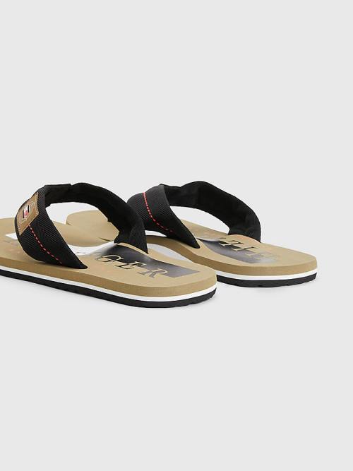 Black Tommy Hilfiger Logo Patch Flip-Flops Men's Sandals | TH609PSX