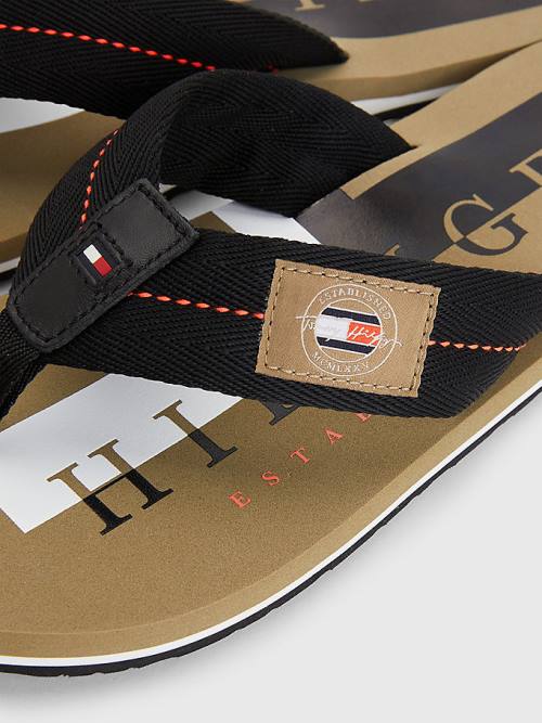 Black Tommy Hilfiger Logo Patch Flip-Flops Men's Sandals | TH609PSX