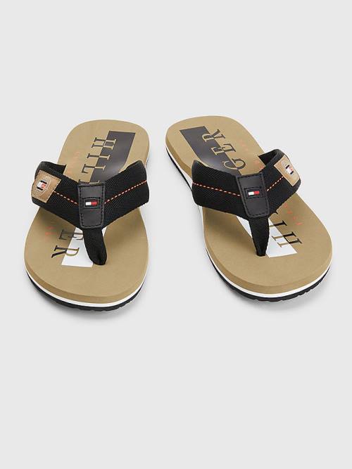 Black Tommy Hilfiger Logo Patch Flip-Flops Men's Sandals | TH609PSX