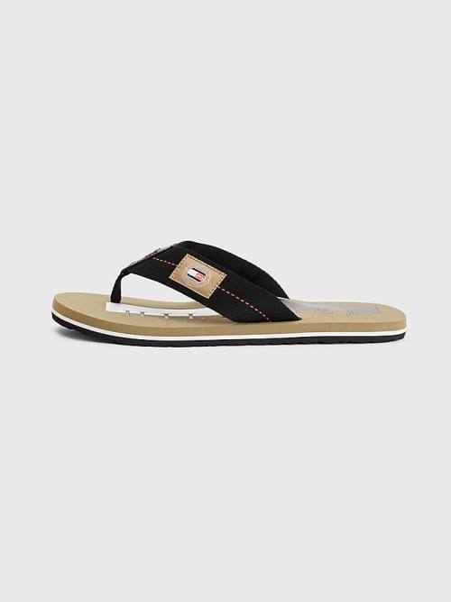 Black Tommy Hilfiger Logo Patch Flip-Flops Men's Sandals | TH609PSX