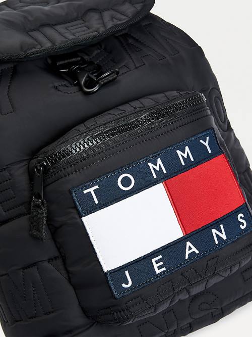 Black Tommy Hilfiger Logo Quilting Puffer Backpack Men's Bags | TH697XEG