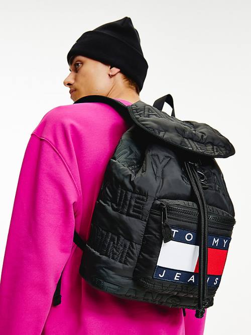 Black Tommy Hilfiger Logo Quilting Puffer Backpack Men's Bags | TH697XEG