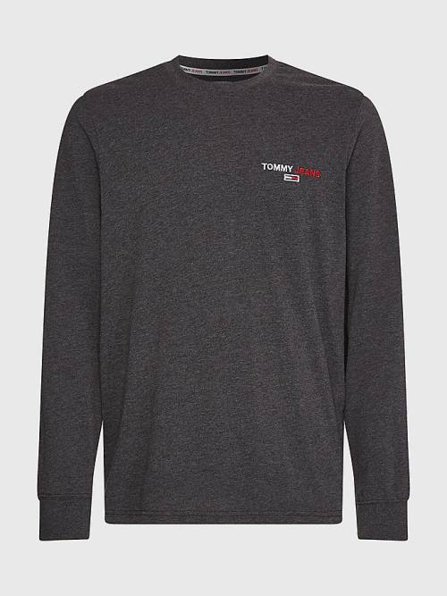 Black Tommy Hilfiger Logo Recycled Long Sleeve Men's T Shirts | TH105XUE