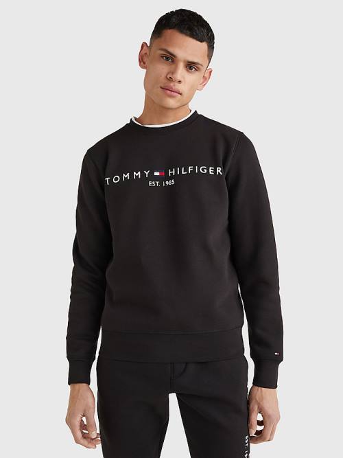 Black Tommy Hilfiger Logo Regular Fit Men's Sweatshirts | TH463ANT