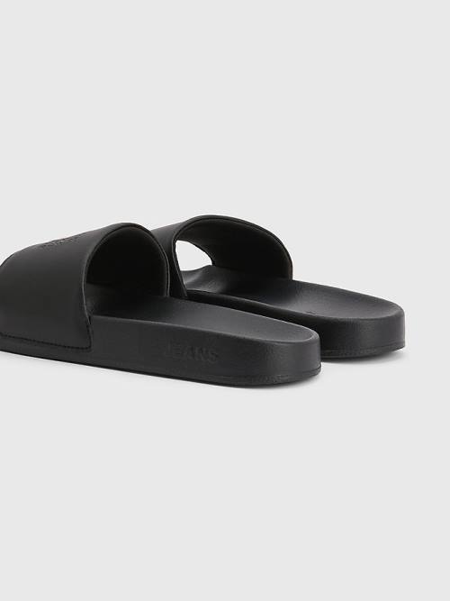 Black Tommy Hilfiger Logo Slides Women's Sandals | TH435ONJ