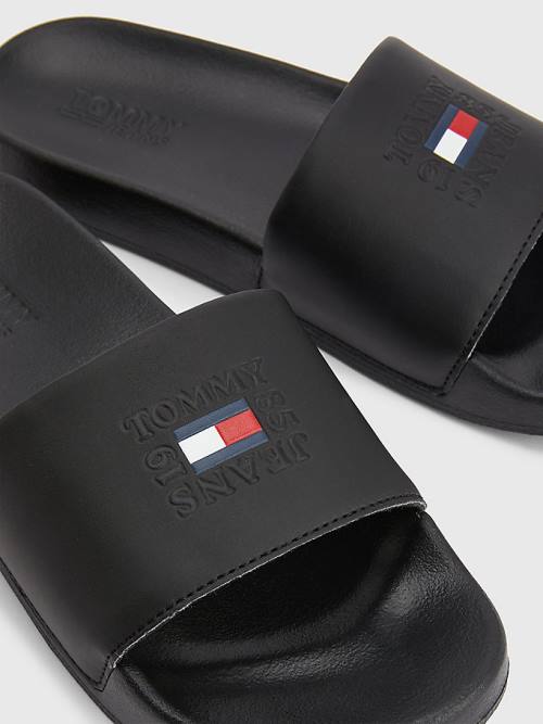 Black Tommy Hilfiger Logo Slides Women's Sandals | TH435ONJ