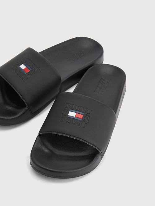 Black Tommy Hilfiger Logo Slides Women's Sandals | TH435ONJ