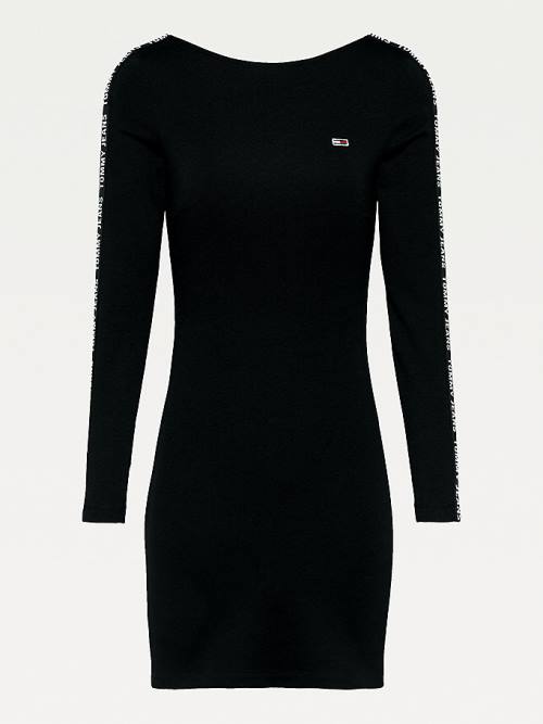 Black Tommy Hilfiger Logo Tape Bodycon Women's Dress | TH924SDR