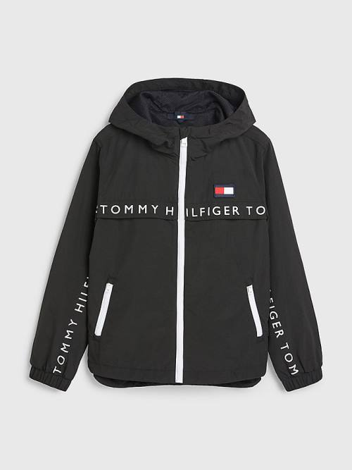 Black Tommy Hilfiger Logo Tape Chicago Windbreaker Boys\' Jackets | TH679UFL