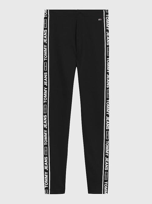 Black Tommy Hilfiger Logo Tape Skinny Fit Women's Leggings | TH102UVB