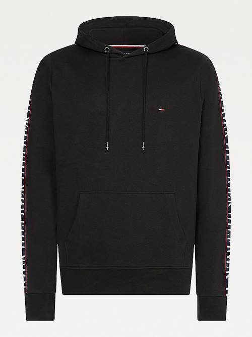 Black Tommy Hilfiger Logo Tape Zip-Thru Men's Hoodie | TH278LIF