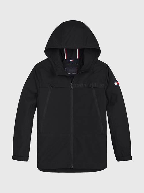 Black Tommy Hilfiger Logo Tape Zip-Thru Parka Boys\' Jackets | TH410ZWH