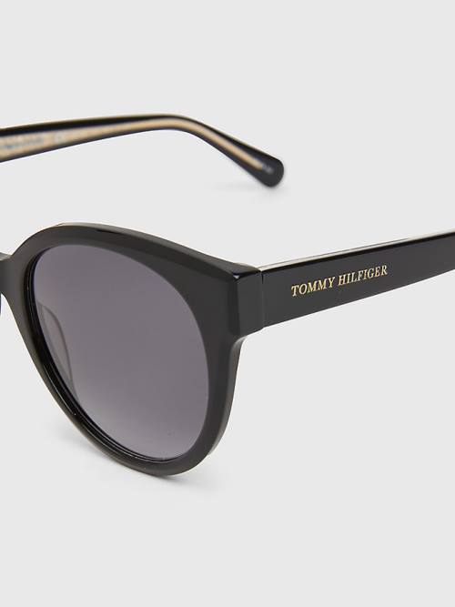 Black Tommy Hilfiger Logo Temple Cat-Eye Women's Sunglasses | TH371ZWS