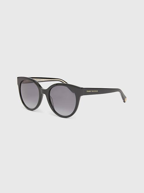 Black Tommy Hilfiger Logo Temple Cat-Eye Women\'s Sunglasses | TH371ZWS