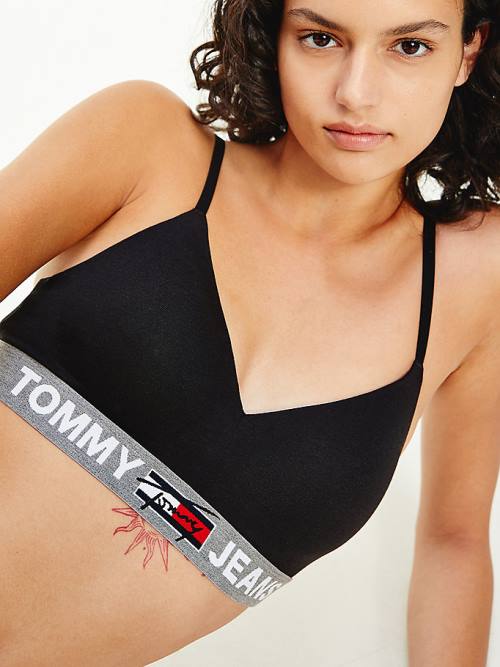 Black Tommy Hilfiger Logo Underband Padded Bralette Women's Underwear | TH716YUN