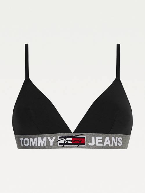 Black Tommy Hilfiger Logo Underband Unlined Triangle Bra Women's Underwear | TH462GJD