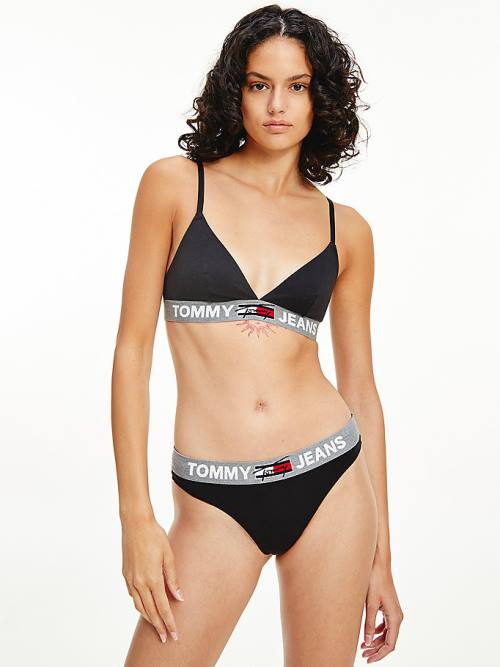 Black Tommy Hilfiger Logo Waistband Thong Women's Underwear | TH791PWR