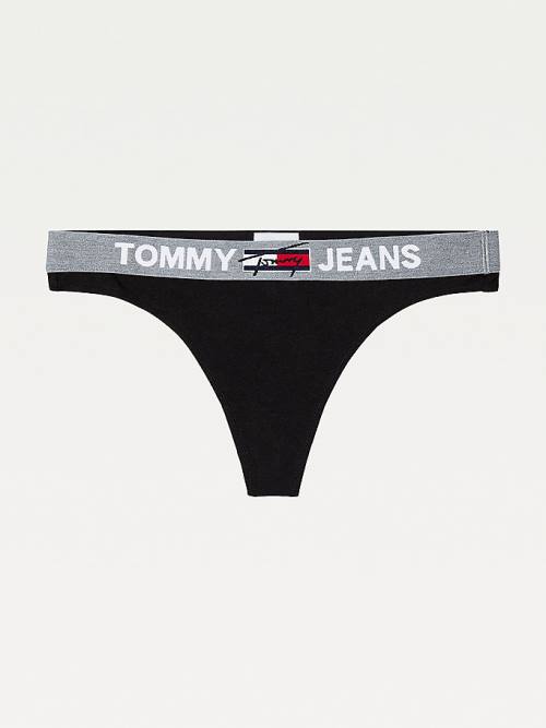 Black Tommy Hilfiger Logo Waistband Thong Women's Underwear | TH791PWR