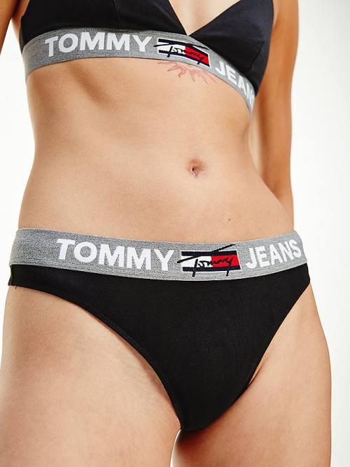 Black Tommy Hilfiger Logo Waistband Thong Women\'s Underwear | TH791PWR